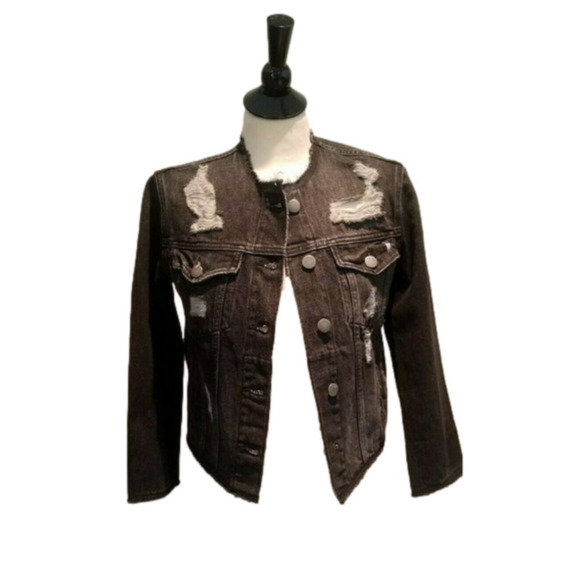 Women's FRAME Raw Edge Distressed Destroyed Denim Jacket (Gaven)  Black Size XS - Picture 2 of 7